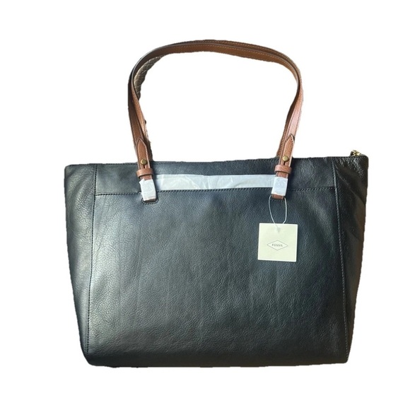 Fossil Women's Rachel Leather Tote Bag Purse Handbag Black/Brown Model ZB7507001 - Picture 2 of 3